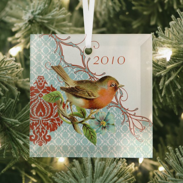 Vintage Bird Damask Christmas  Ornament (Insitu)