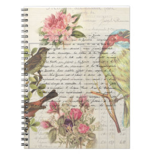 Vintage Bird Decoupage Botanical Grosgrain Ribbon Notebook