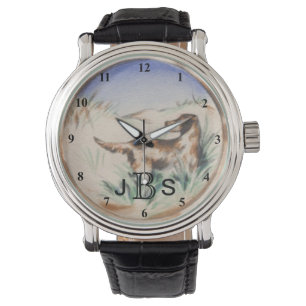 Vintage Bird Dog Hunting Masculine Monogram Watch