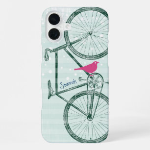 Vintage Bird Emerald Green Bike Pattern Iphone 5 16 Plus Case