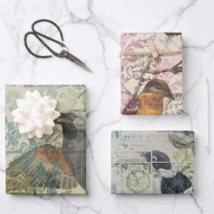 Vintage Bird Ephemera Decoupage Wrapping Paper Sheet