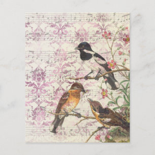 Vintage Bird Ephemera Scrapbook Paper Sheet
