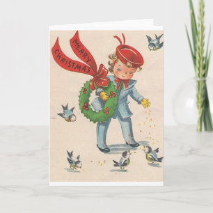 Vintage Bird Feeding Christmas Card