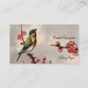 vintage bird floral cherry blossom spa pink blue business card