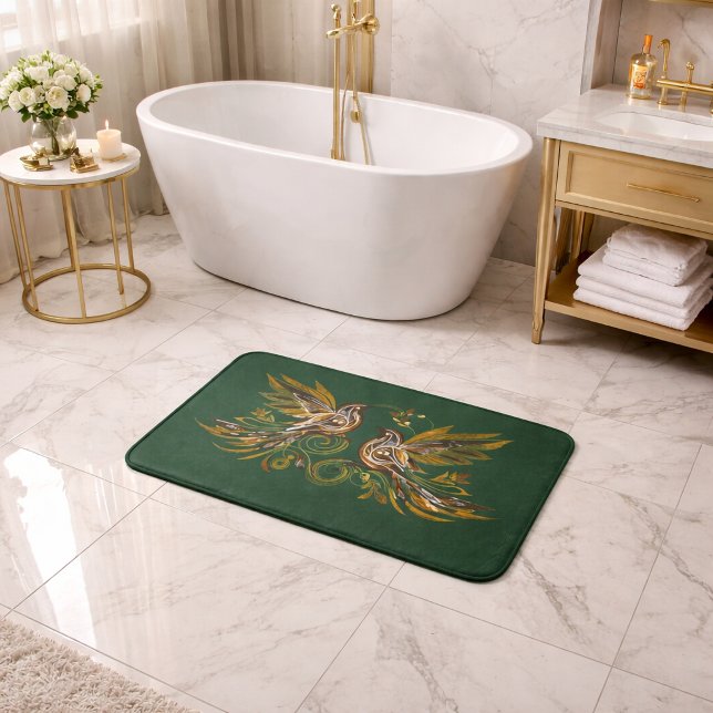 Vintage Bird Floral Green Bath Mat (Creator Uploaded)
