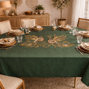 Vintage Bird Floral Green Tablecloth