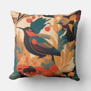 Vintage bird floral leaves #2 cushion