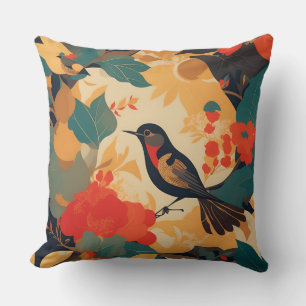 Vintage bird floral leaves cushion