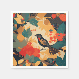 Vintage bird floral leaves napkin