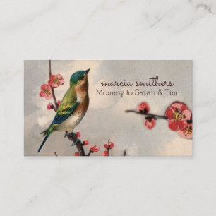 vintage bird floral mummy calling card info