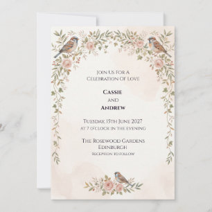 Vintage Bird Floral Wedding Invitation