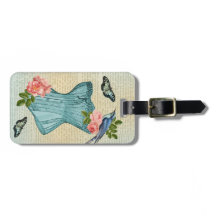 Vintage bird, flower & butterfly luggage tag