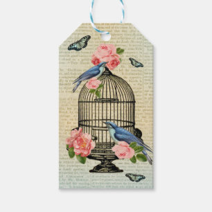 Vintage bird & flower feminine & girly gift tags