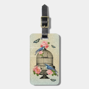 Vintage bird & flower girly & feminine luggage tag