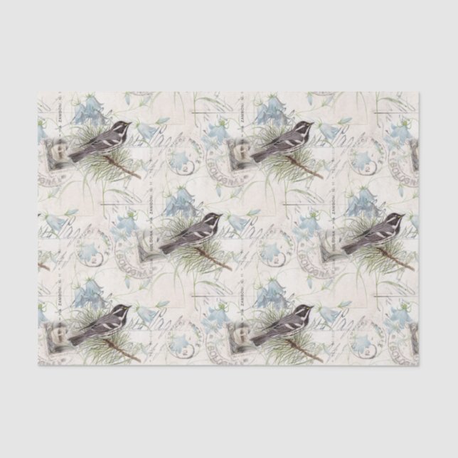 Vintage Bird Flowers Italian Postcard Tissue Paper (Front)