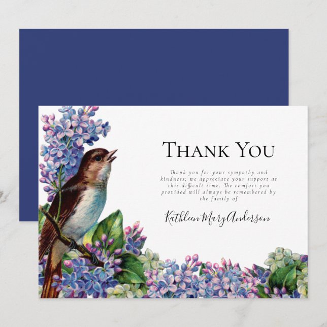Vintage Bird Funeral Thank You Card (Front/Back)
