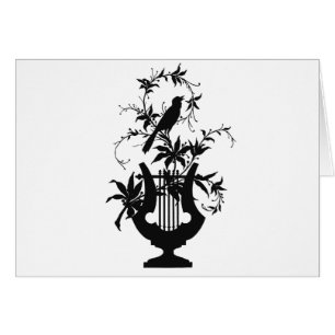 Vintage Bird & Lyre Silhouette Botanical Musical
