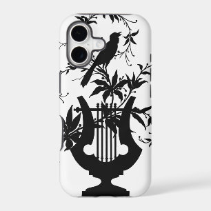 Vintage Bird & Lyre Silhouette Botanical Musical