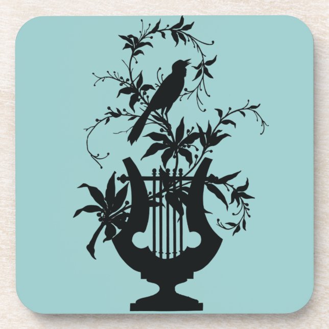 Vintage Bird & Lyre Silhouette | Botanical Musical Coaster (Front)