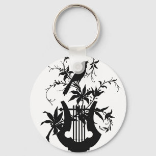 Vintage Bird & Lyre Silhouette Botanical Musical Key Ring
