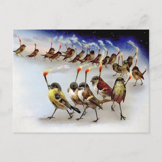 Vintage Bird Mob Christmas Postcard (Front)