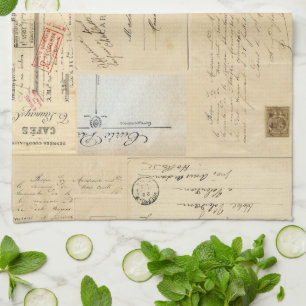 Vintage Bird Nest French Postcard Towel