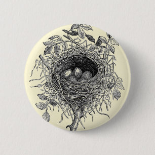 Vintage Bird Nest Illustration 6 Cm Round Badge