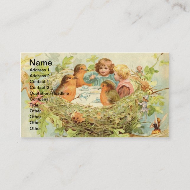 Vintage Bird Nest Tea Party Business Card (Front)