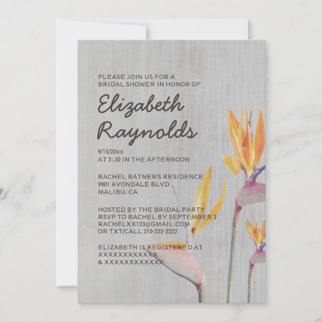 Vintage Bird of Paradise Bridal Shower Invitations (Front)