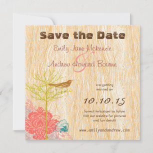 Vintage Bird on WoodGrain Wedding Save the Date