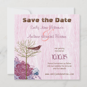 Vintage Bird on WoodGrain Wedding Save the Date