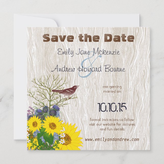 Vintage Bird on WoodGrain Wedding Save the Date (Front)
