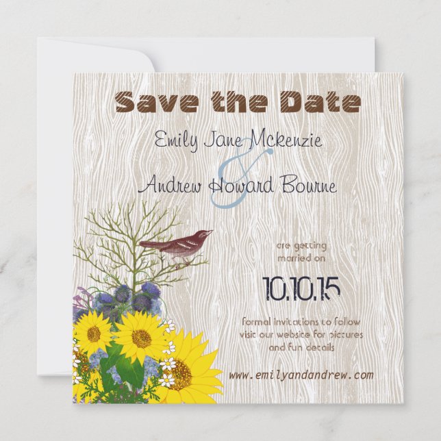Vintage Bird on WoodGrain Wedding Save the Date (Front)