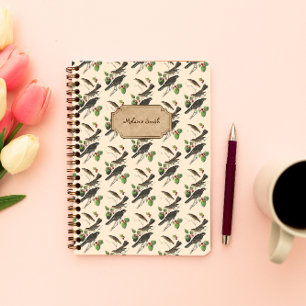 Vintage bird pattern custom name notebook