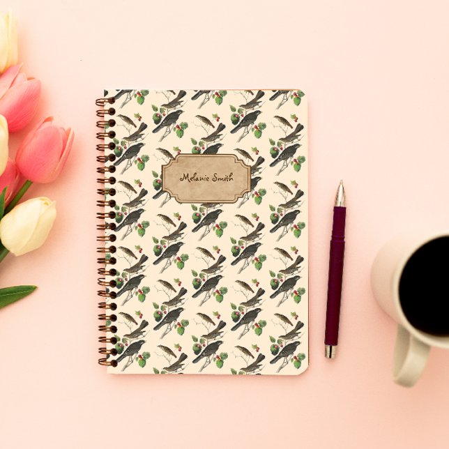 Vintage bird pattern custom name notebook (Creator Uploaded)