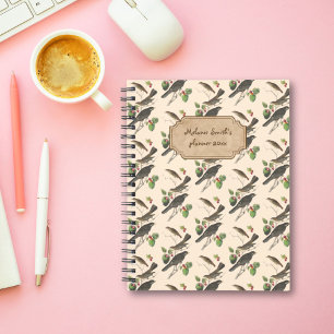 Vintage bird pattern custom name undated planner