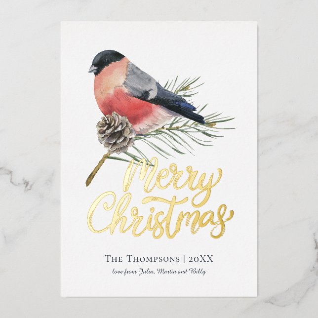 Vintage Bird Personalised Christmas Foil Holiday Card (Front)