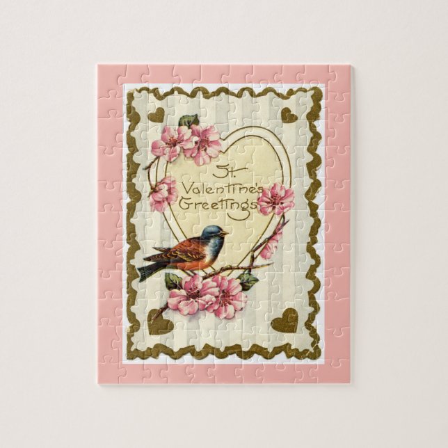 Vintage Bird Pink Valentine Puzzle Gift Box (Vertical)