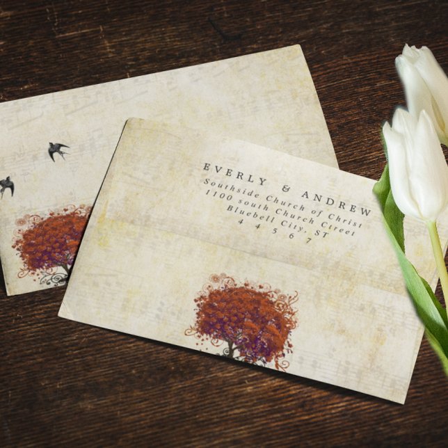 Vintage Bird Purple Red Heart Leaf  Envelope (Creator Uploaded)