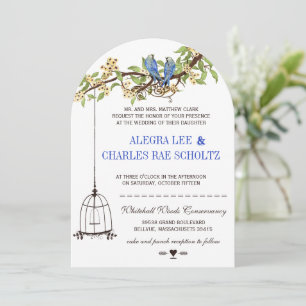 Vintage Bird Royal Blue Cherry Blossom Wedding Invitation