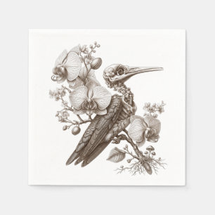 Vintage Bird Skeleton and Orchid Flowers Engraving Napkin