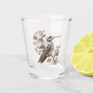 Vintage Bird Skeleton and Orchid Flowers Engraving Shot Glass