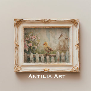 Vintage Bird Springtime Painting Country Farmhouse Poster