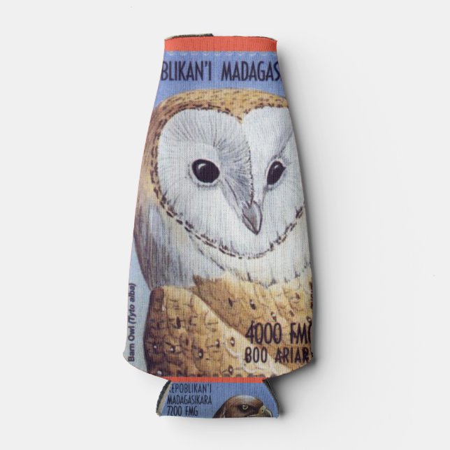 "Vintage Bird Stamps of Madagascar" Bottle Cooler (Front)