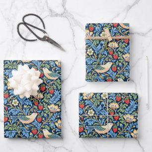 Vintage Bird, Strawberry & Floral Pattern Wrapping Paper Sheet