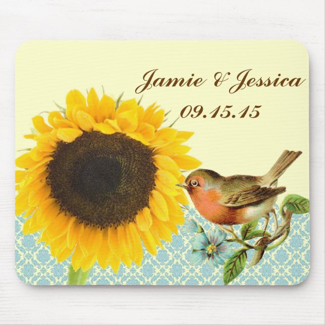 Vintage Bird Sunflower MousePad (Front)