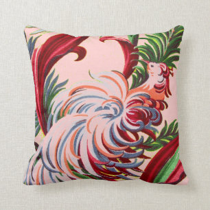 Vintage Bird Tropical Flowers Florida Hawaii Decor Cushion
