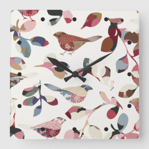 Vintage bird wallpaper square wall clock