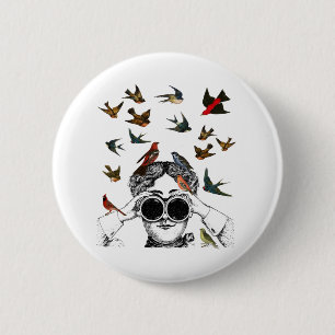vintage bird watching gifts for twitchers, 6 cm round badge