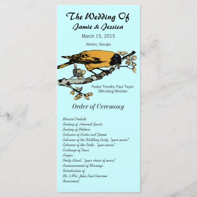 Vintage Bird Wedding Program Programme (Front)
